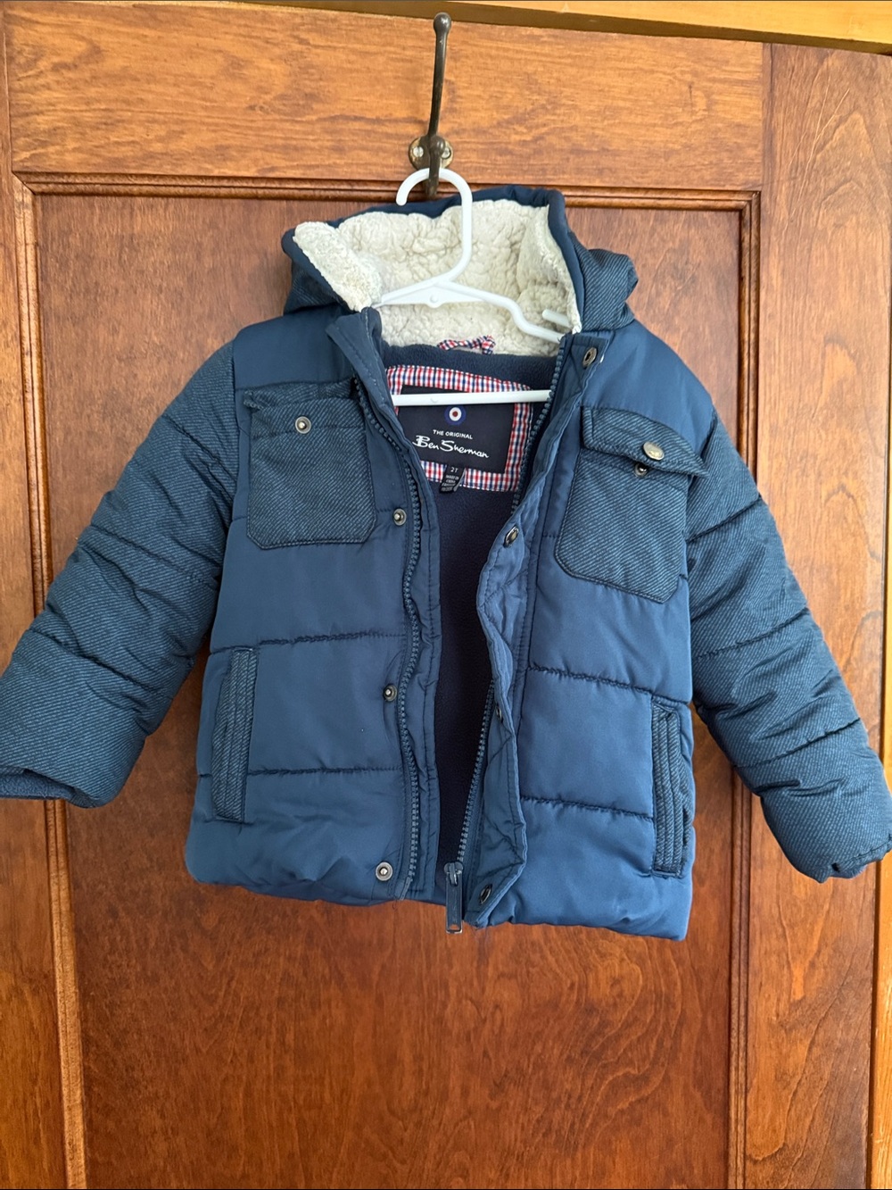 Ben Sherman Kids Navy Blue Puffer Jacket with Sherpa Lined Hood